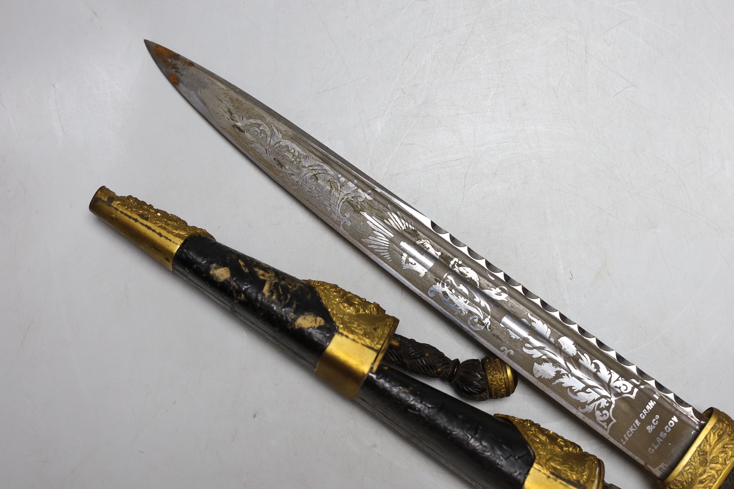 A Victorian Scottish dirk, Cairngorm lacking, 48cms long